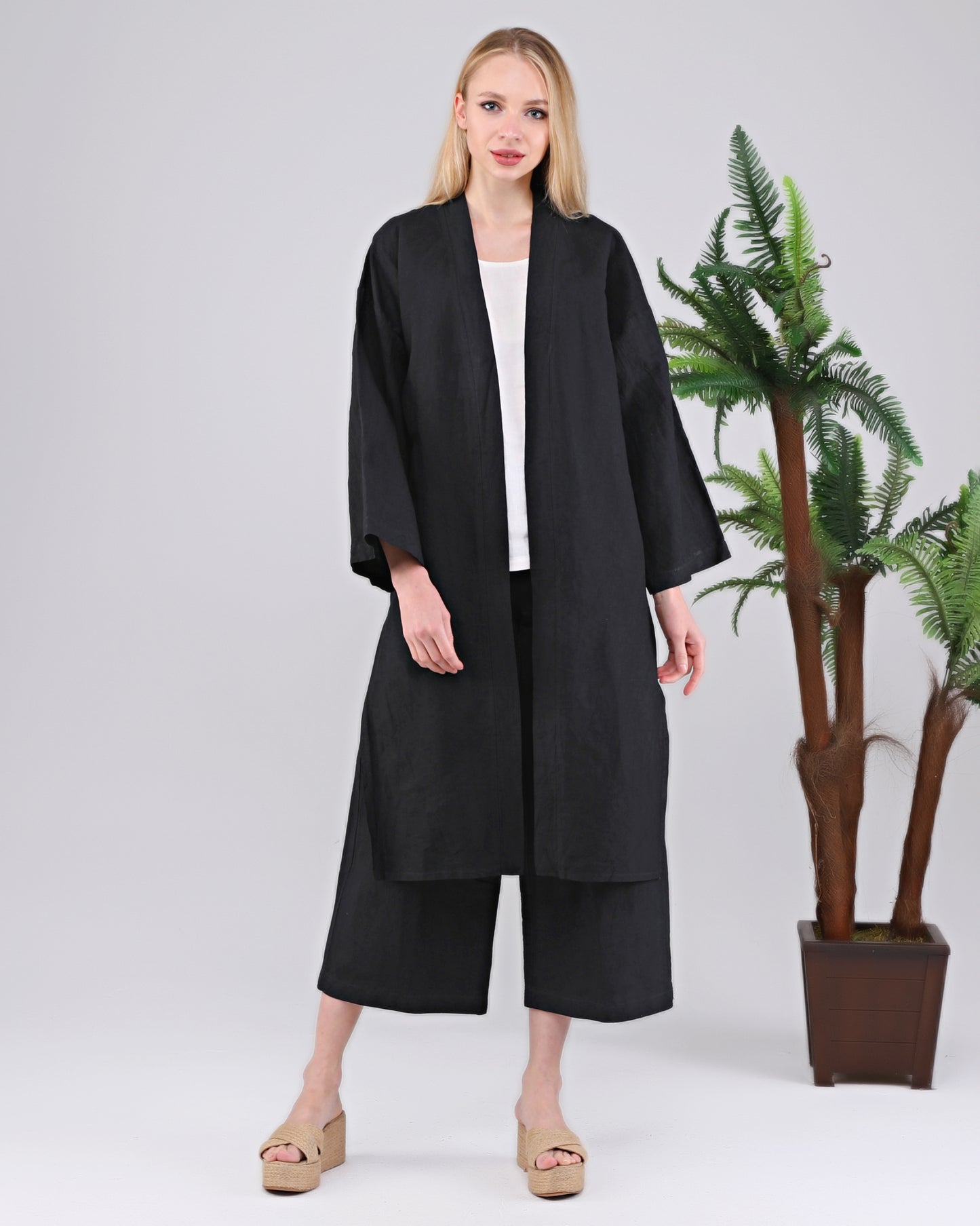 %100 Kenevir İplik Kadın Uzun Kimono