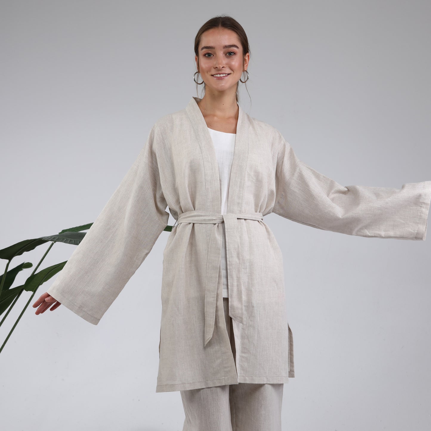 %100 Kenevir İplik Kadın Kısa Kimono